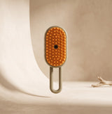 Nuzzo 3-in-1 pet spa brush with orange massage nodes and sage green handle for misting and de-shedding