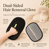 Nuzzo FurLift dual-sided pet hair removal glove with black mesh and grey fabric sides for cleaning furniture.