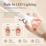 Nuzzo 2-in-1 pet grooming trimmer with built-in LED light trimming a cat paw for precise and safe hair removal
