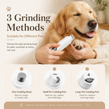 Nuzzo 2-in-1 pet nail grinder being used on a golden retriever's paw, showing three interchangeable grinding heads.