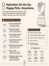 Nuzzo 2-in-1 portable dog water bottle with built-in bowl, leak-proof design, and BPA-free plastic construction.